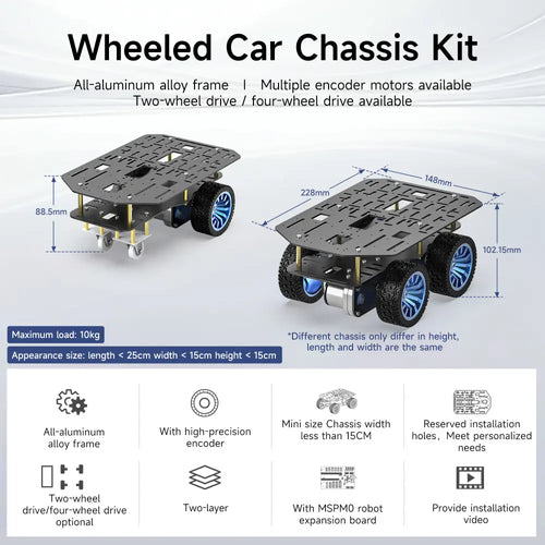 Yahboom MSPM0 Smart Robot Car Aluminum Alloy Chassis Kit-- Two-wheel drive