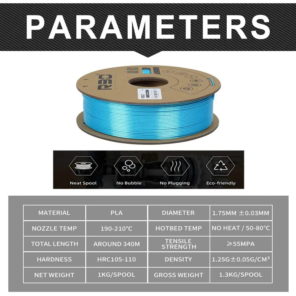 Blue R3D Silk PLA Filament - 1.75mm, 1kg