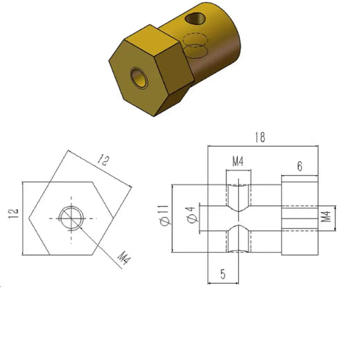 4mm Hexagon Couplers for Rubber Wheels (Pair)