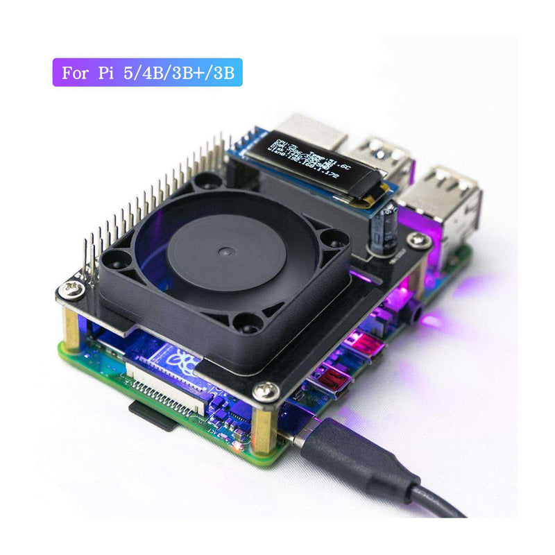 RGB Cooling HAT w/ Adjustable Fan &amp; OLED Display for Raspberry Pi 5/4B/3B+/3B