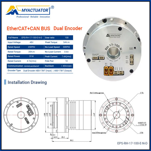 MyactuatorRH-17-100-E-N-D adopts military-grade cross roller bearing design, which improves the bending moment