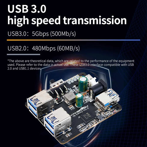 Yahboom USB.0 HUB Expansion Board, 1 to 4 Support, 5A Current, 9-24V Power for Raspberry Pi, Jetson RDK X3