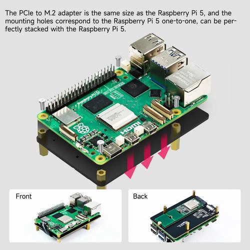 PCIe to M.2 adapter expansion board for Raspberry Pi 5 - Separate board