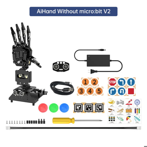 Open-Source Robotic Hand AiHand Powered by micro:bit V2 Programming Educational Robot, Support WonderCam AI Vision Module (Without micro:bit V2.0)