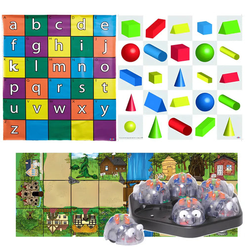 TTS Blue-Bot Programmable Robot with Fairy Tale Mat, Alphabet Mat, 3D Shapes Mat Bundle, STEM Coding Learning Toy Robotics