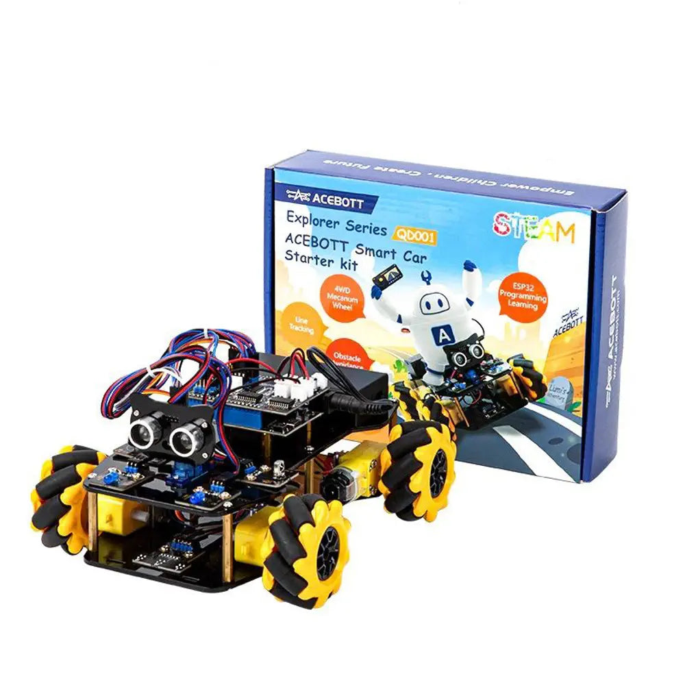 ACEBOTT QD001 ESP32 Smart Robot Car Kit – 4WD Mecanum, IR &amp; App Control, STEM Coding Kit for Arduino Beginners for Ages 8+