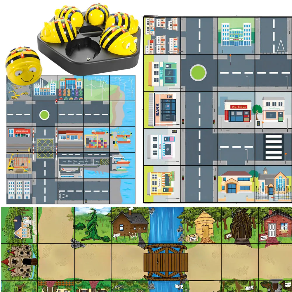 TTS Programmable Bee-Bot See &amp; Say Classroom Bundle - 6 Coding Robots with 3 Activity Play Mats, Audio Playback, 200 Step Memory - STEM Learning &amp; Educational Toys | KS1-3