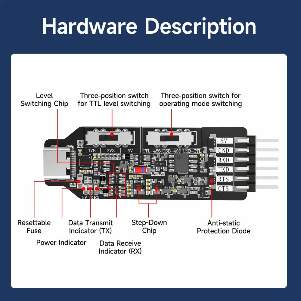 Yahboom USB Multi-functional Serial Port Module-Module + DuPont wire + Type-C