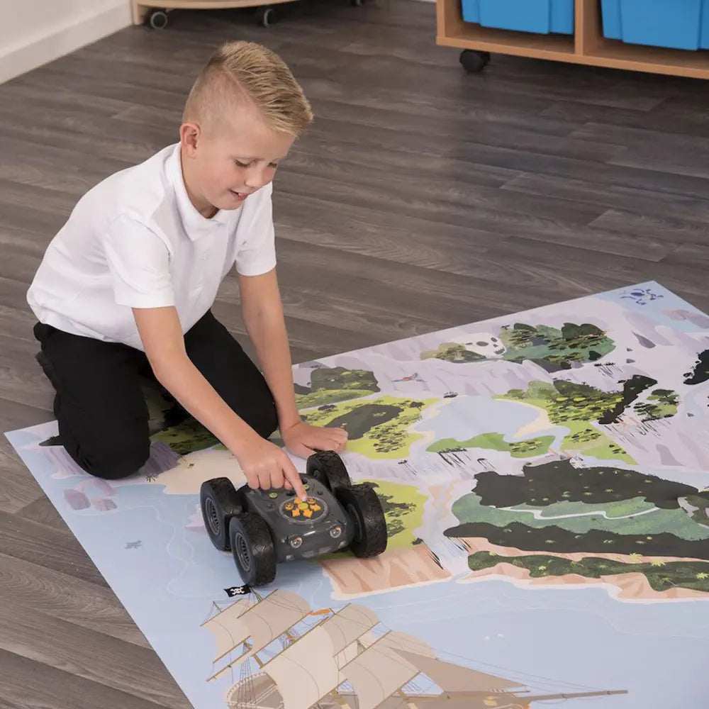 Treasure Island STEM Robot Mat 120×120cm - Coding &amp; STEM Play Mat - Educational Floor Activity Mat for Rugged Robot, Bee-Bot, Blue-Bot and TTS Robots - Sequencing and Programming Learning for Kids