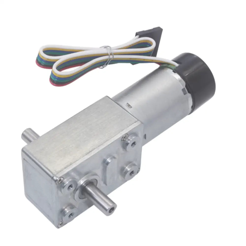 Compact size DC worm gear motor with dual shaft and encoder 6V - 150RPM