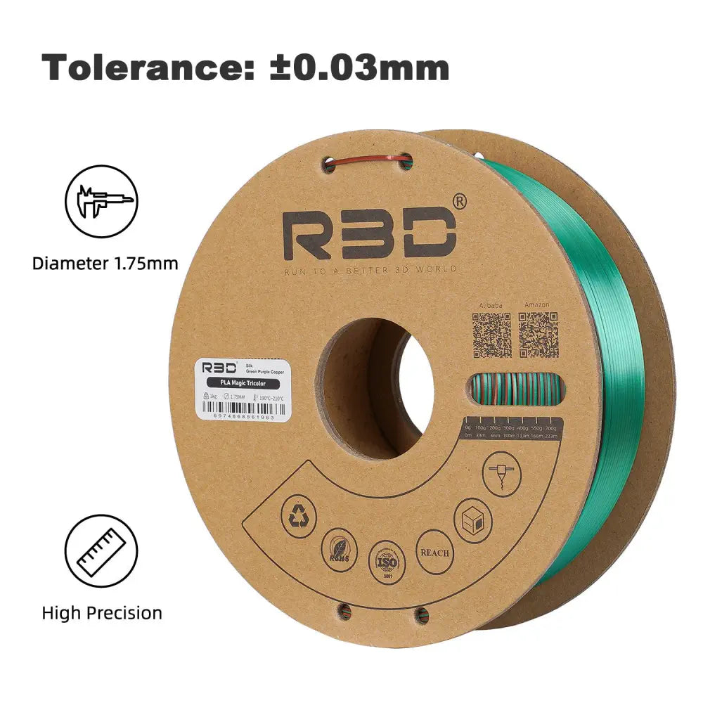 Green/Purple/Copper R3D Tri-Colour Magic Silk PLA Filament 1.75mm, 1kg -  RobotShop
