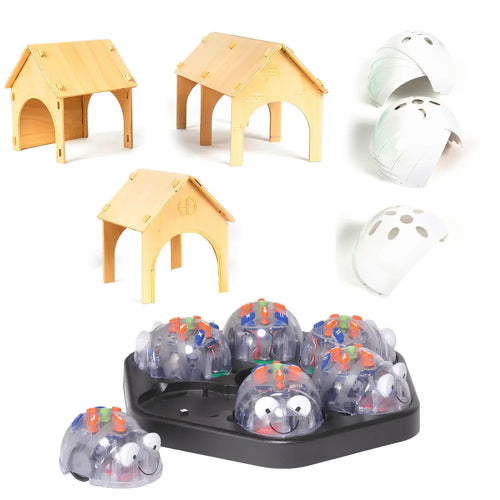 TTS 6 Blue-Bot Programmable Robots with Docking Station, 3 Wooden Tunnels &amp; FREE 10-pcs Clip on Shells White - STEM Learning Coding Robotics for Kids Age 3+