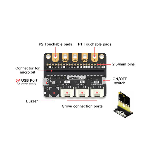 BitMaker Lite Grove Expansion Board for micro:bit (3 Grove Ports)