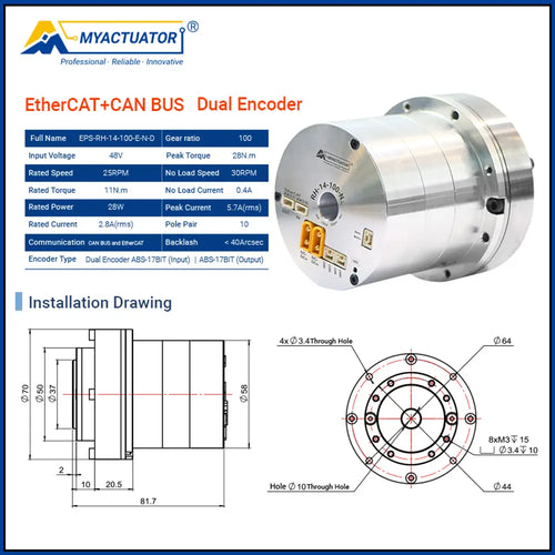 Myactuator RH-14 Ethercat+Can Harmonic joint Motor Robot joint motor Large hollow design High precision and high torque