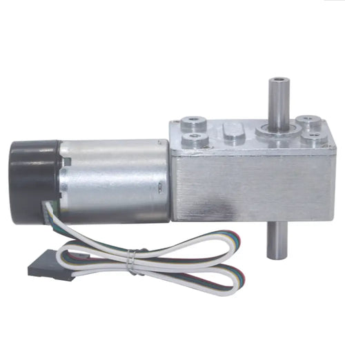 Compact size DC worm gear motor with dual shaft and encoder 12V - 90RPM