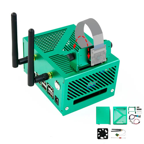 Yahboom green aluminum alloy case for NVIDIA Jetson NANO B01/Xavier NX/TX2 NX/Orin NX/Orin NANO--Case+Antenna+Cooling fan+Network card