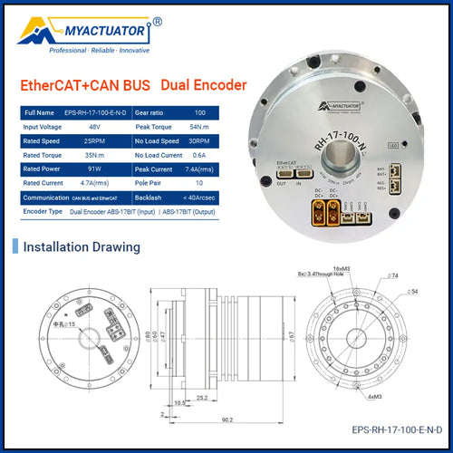 MyactuatorRH-17-100-E-N-D adopts military-grade cross roller bearing design, which improves the bending moment