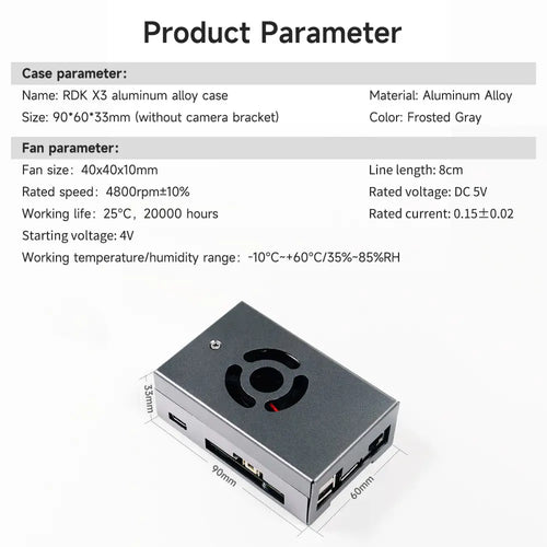 RDK X3 Aluminum Alloy Case with Cooling Fan(Without Antenna)