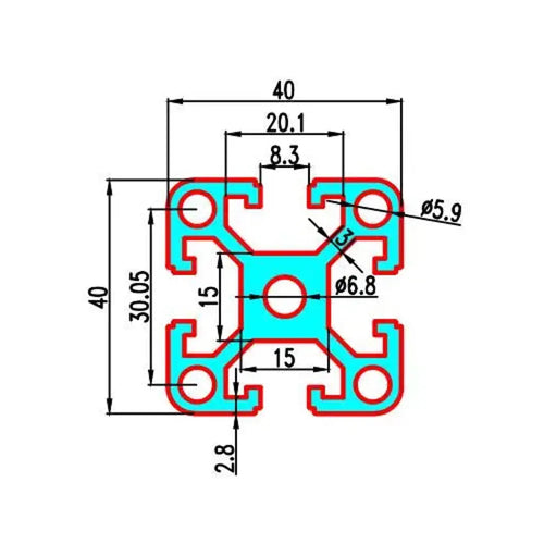 3D Printing Canada 4040 T-Slot Extrusion 40 Series- 40mm X 40mm X 1.0 m - 15mm Centre Web - Black