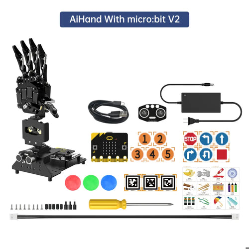 Open-Source Robotic Hand AiHand Powered by micro:bit V2 Programming Educational Robot, Support WonderCam AI Vision Module (With micro:bit V2.0)