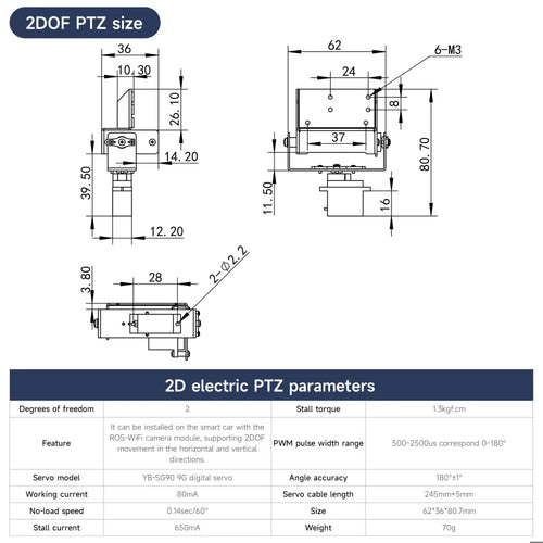 Yahboom ROS-WiFi camera module support ROS2 robot with 2DOF Bracket