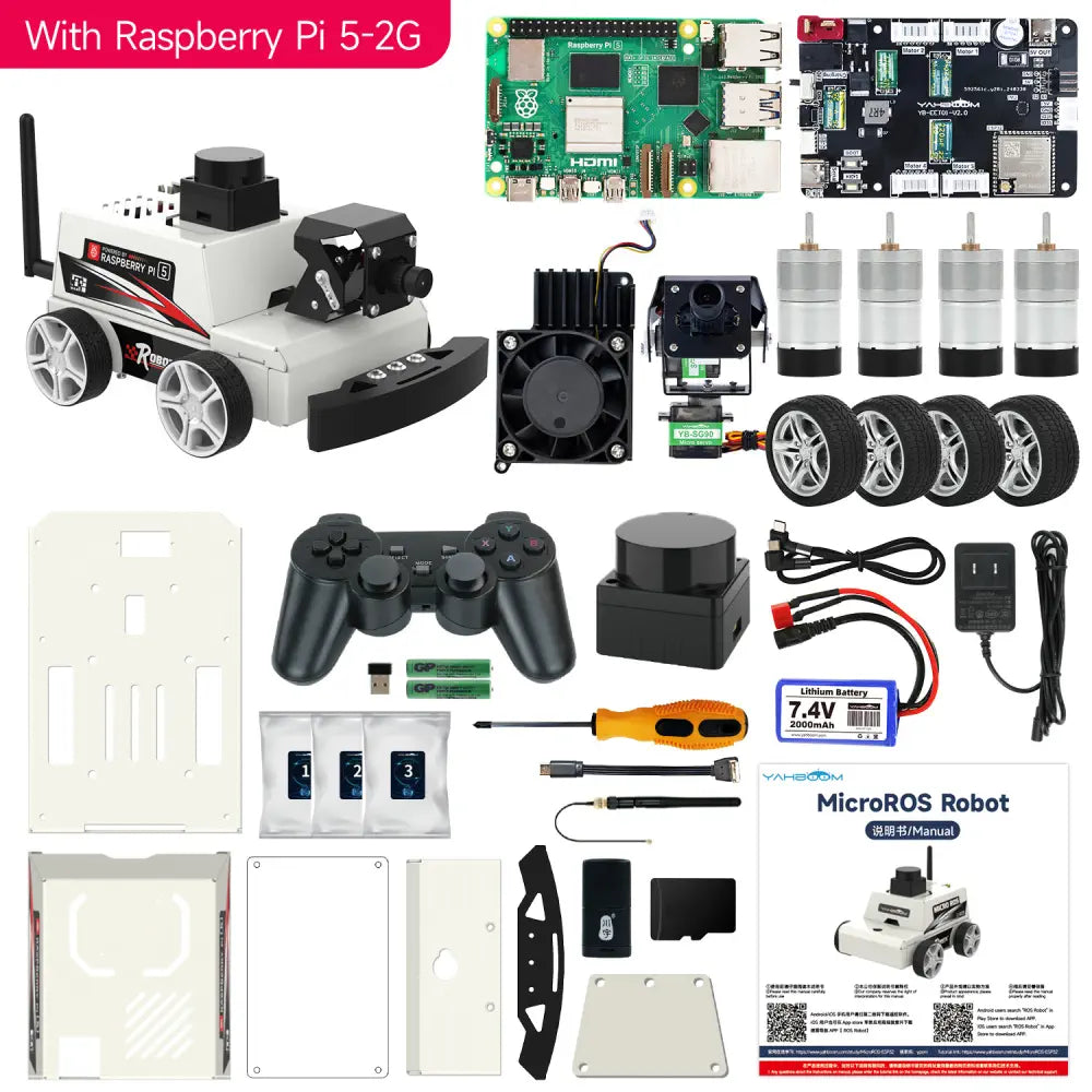 MicroROS-Pi5 ROS2 Robot Car for Raspberry Pi 5 (ROS2-HUMBLE+Python3)-- with Raspberry Pi5-2GB