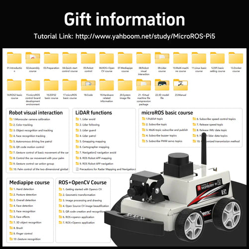 Yahboom Raspberry Pi 5 AI Visual ROS2 Robot Car Kit 2DOF Lidar Stem Education Project For Teen Engineers Students (With Raspberry Pi5-16GB)
