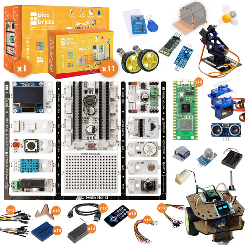 PicoBricks - Raspberry Pi Pico Starter Kit with 12 Sensors and Extensive Learning Guide, Raspberry Pi Classroom Kit