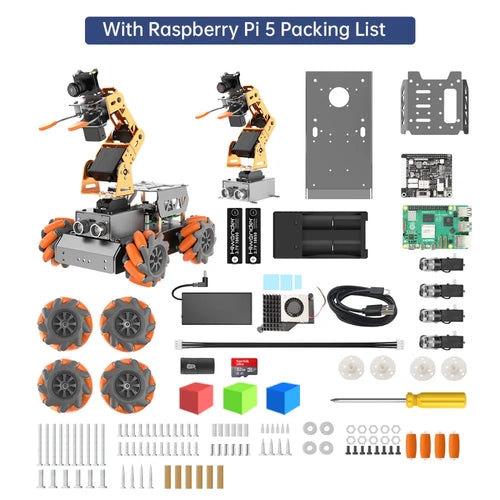 Hiwonder MasterPi AI Vision Robot Arm with Mecanum Wheels Car Powered by Raspberry Pi 5 Open Source Robot Car (Raspberry Pi 5 4GB Included)