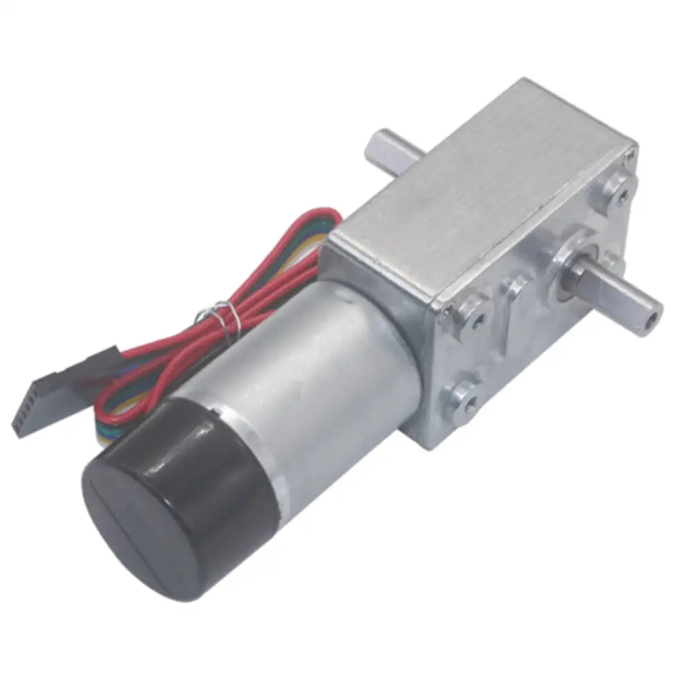 Compact size DC worm gear motor with dual shaft and encoder 12V - 150RPM