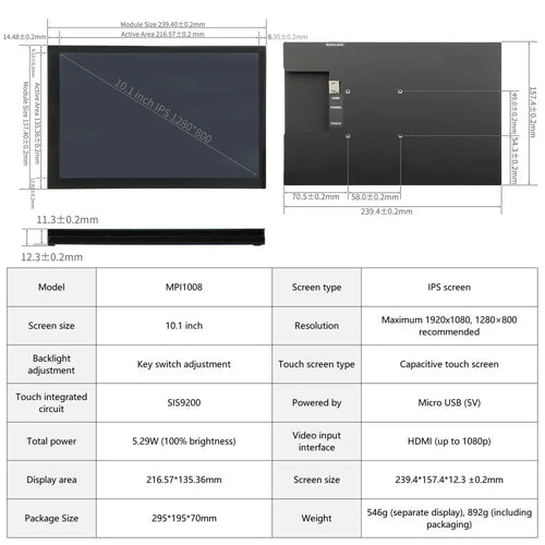 10.1-inch capacitive touch screen for Raspberry Pi/Jetson/RDK