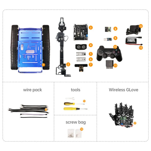 Hiwonder Tankbot Track Robot Car Loaded with Robotic Arm for STM32 Programming (Somatosensory Glove Included)