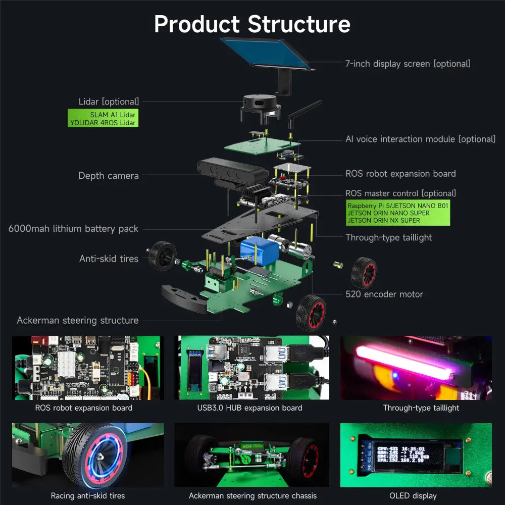 Yahboom Rosmaster R2 ROS2 Robot Ackermann Structure-Superior with Orin NANO SUPER 8GB board