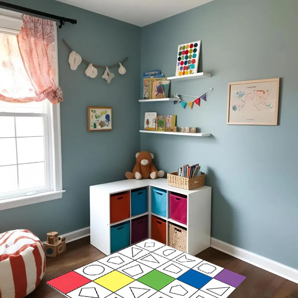 TTS Oti-Bot, Loti-Bot &amp; Pro-Bot Shapes Mat - Coding Activity Floor Mat, Geometry Shapes Learning, Durable Vinyl Design - STEM Programming &amp; Classroom Education | 125×125 cm