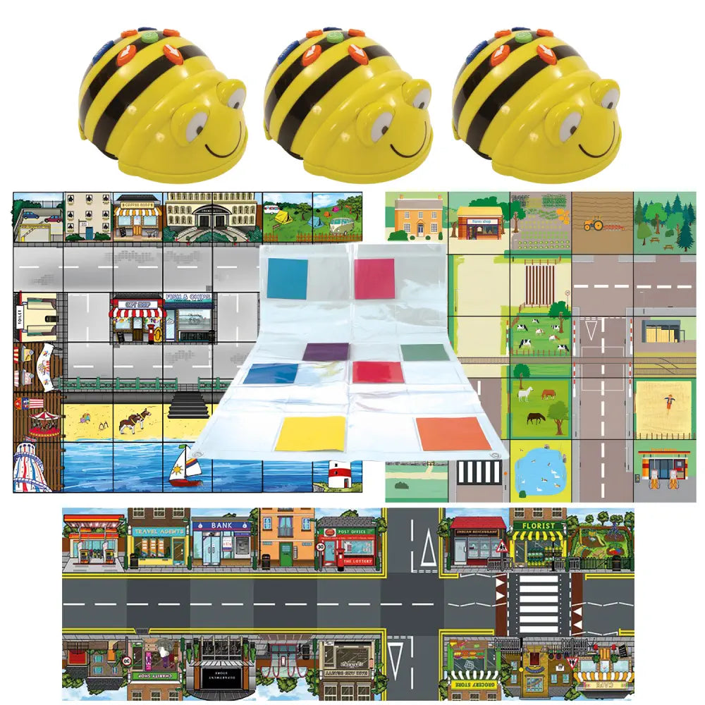 TTS 3 Bee-Bot Classroom Set - New See &amp; Say Version - 4 Activity Play Mats Bundle for STEM, Coding &amp; Early learning - Programmable Robots for Kids | Age 3+