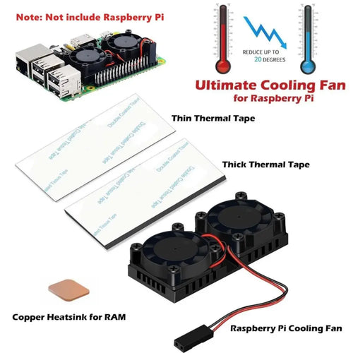 Fan Kit & Aluminum Heatsinks w/ 3M Thermal Tape for Raspberry Pi 3/2 Model B/B+