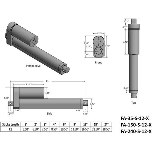 2'' Stroke 150lb Force Linear Actuator