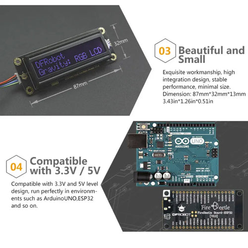 Gravity: I2C 16x2 Arduino LCD w/ RGB Font Display (Black) V2.0