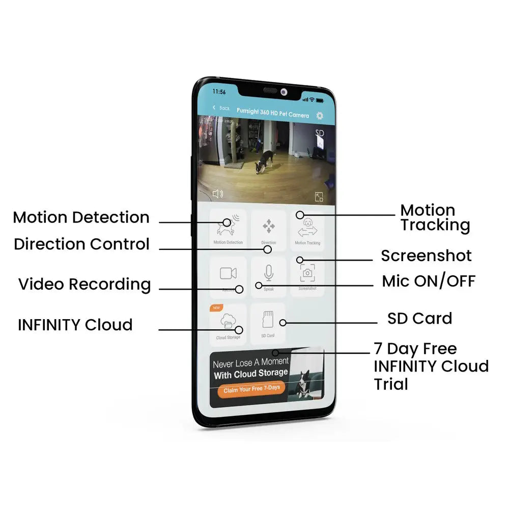 Instachew Purrsight 360° Smart App Pet Camera w/ Night Vision & 2 Way Audio