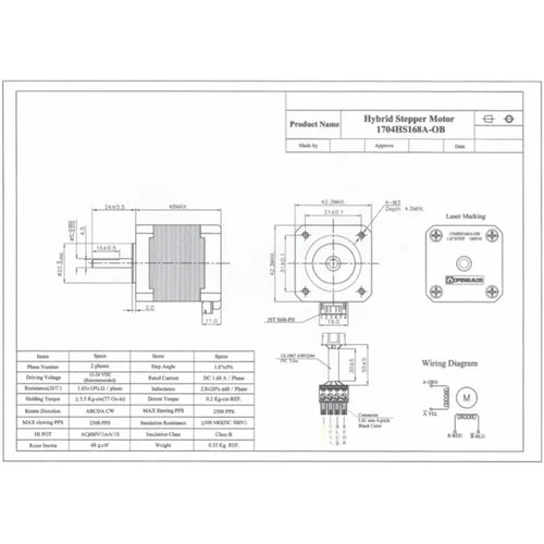 OpenBuilds NEMA 17 Bipolar Stepper Motor 76 oz-in