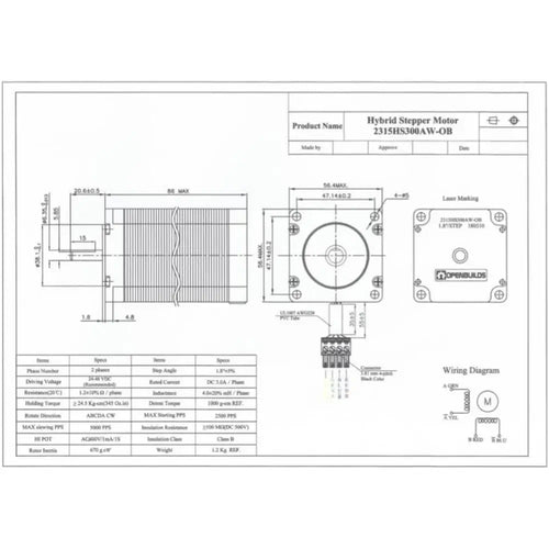 OpenBuilds NEMA 23 Bipolar High Torque Stepper Motor 345 oz-in