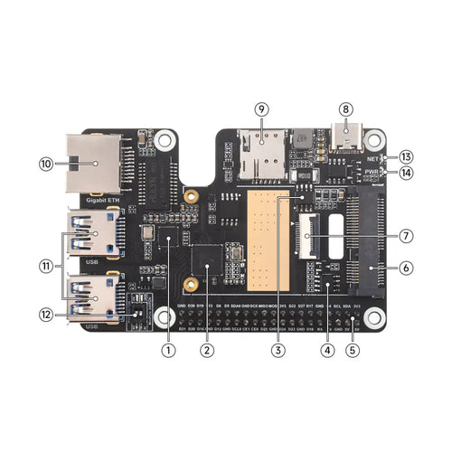 PCIe to minipcie / Gigabit Ethernet / USB 3.2 Gen1 HAT for Raspberry Pi 5, Supports minipcie Interface 4G Module, High-Speed Networking, Raspberry Pi 5 HAT