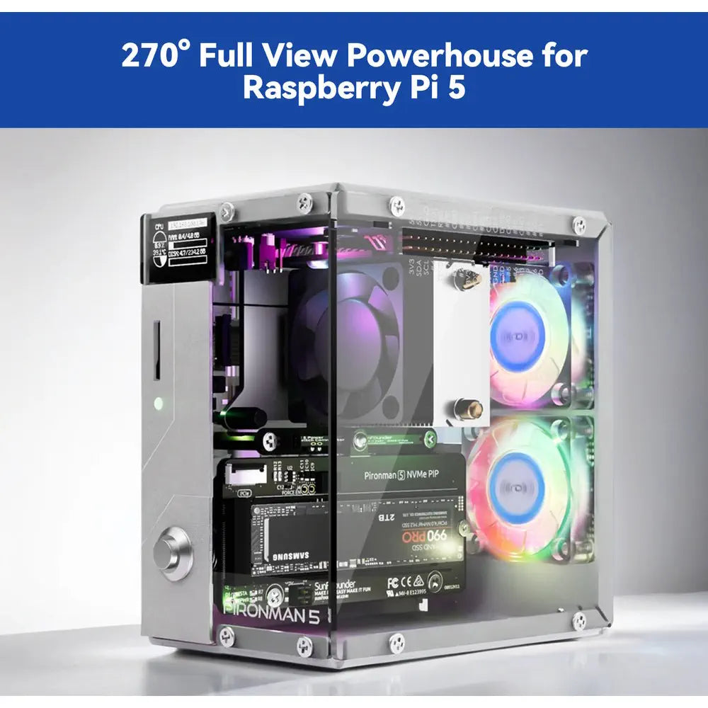 Pironman 5 NVMe M.2 SSD PCIe Mini PC Case for Raspberry Pi 5 Pironman 5 NVMe M.2 SSD PCIe Mini PC Case for Raspberry Pi 5