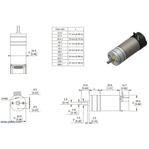 Pololu 12V, 75:1 Metal Gear Motor HP w/ 48 CPR Protected Encoder