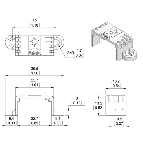 Pololu Mini Plastic Gearmotor Bracket Pair - Wide