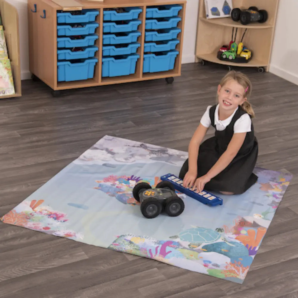 Rugged Robot Coral Reef Coding Mat - STEM Coding Educational Floor Activity Mat 120cm x 120cm - Cross Curricular for Computational Thinking, Marine Life and Environmental Environmental Studies