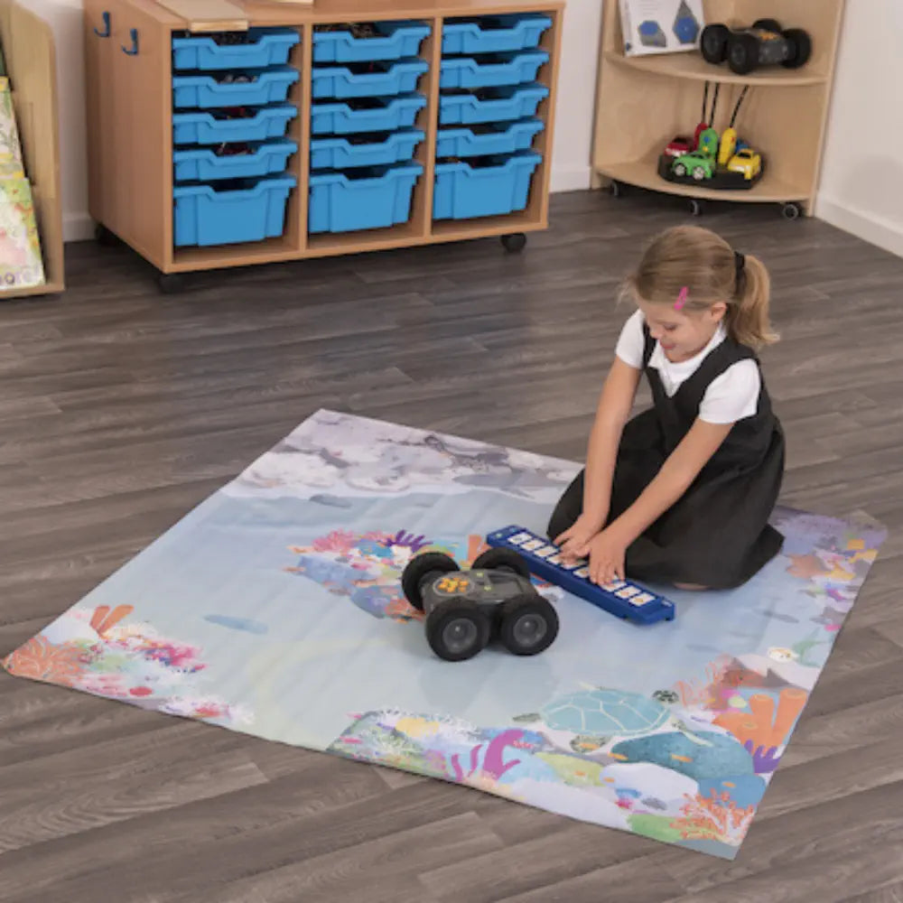 Rugged Robot Coral Reef Coding Mat - STEM Coding Educational Floor Activity Mat 120cm x 120cm - Cross Curricular for Computational Thinking, Marine Life and Environmental Environmental Studies