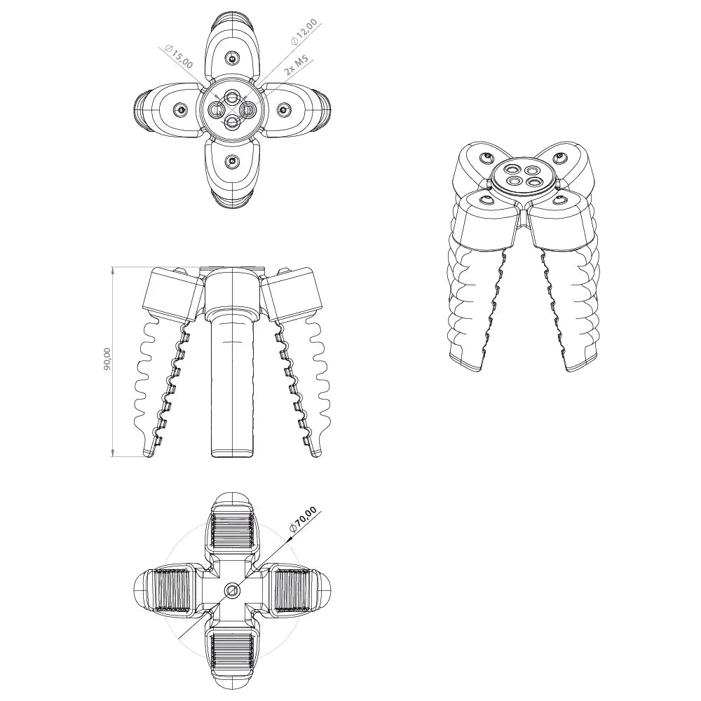 Four Finger Centric Softgripper w/ 15 Degree Cone Angle