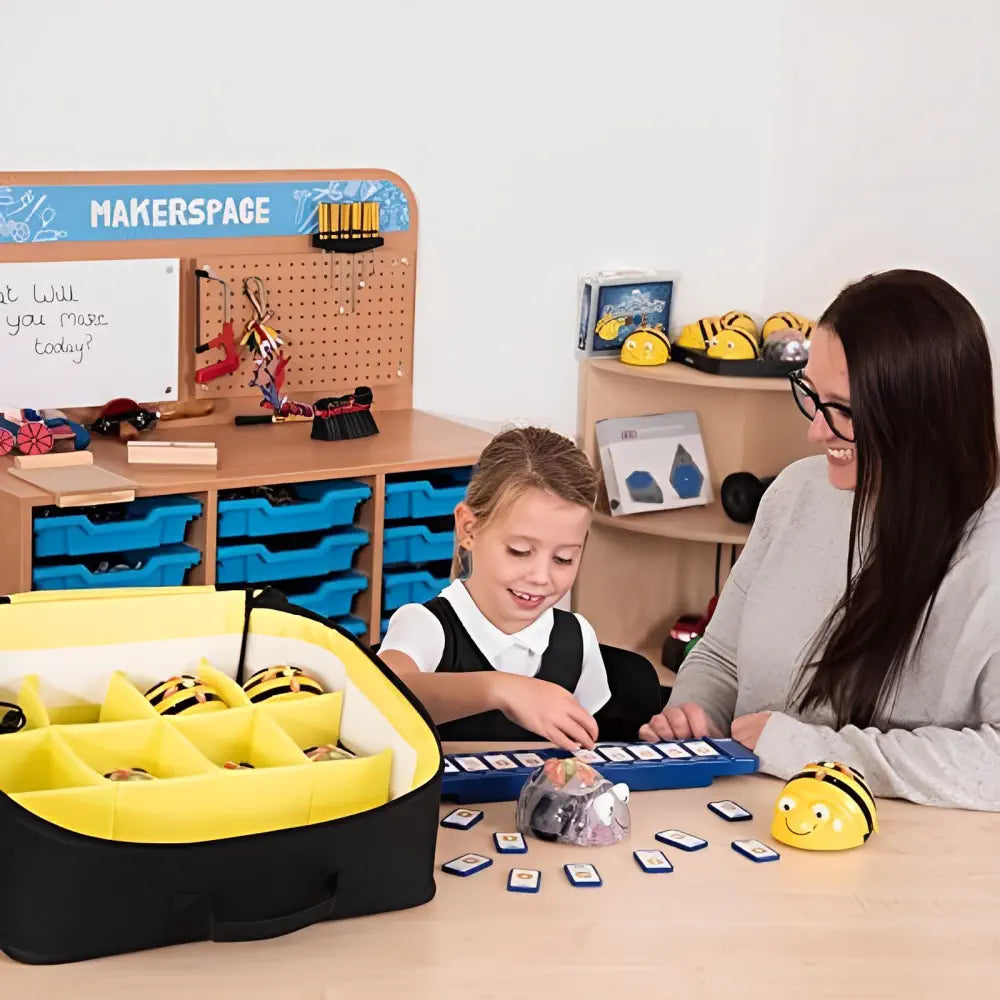 Merconnet Bee Bot See &amp; Say Hive Storage Bag Coding Robot Set - Interactive Rechargeable STEM Learning Toy - Teaches Programming &amp; Problem Solving Skills for Classroom Learning | 6 Robots Ages 3+