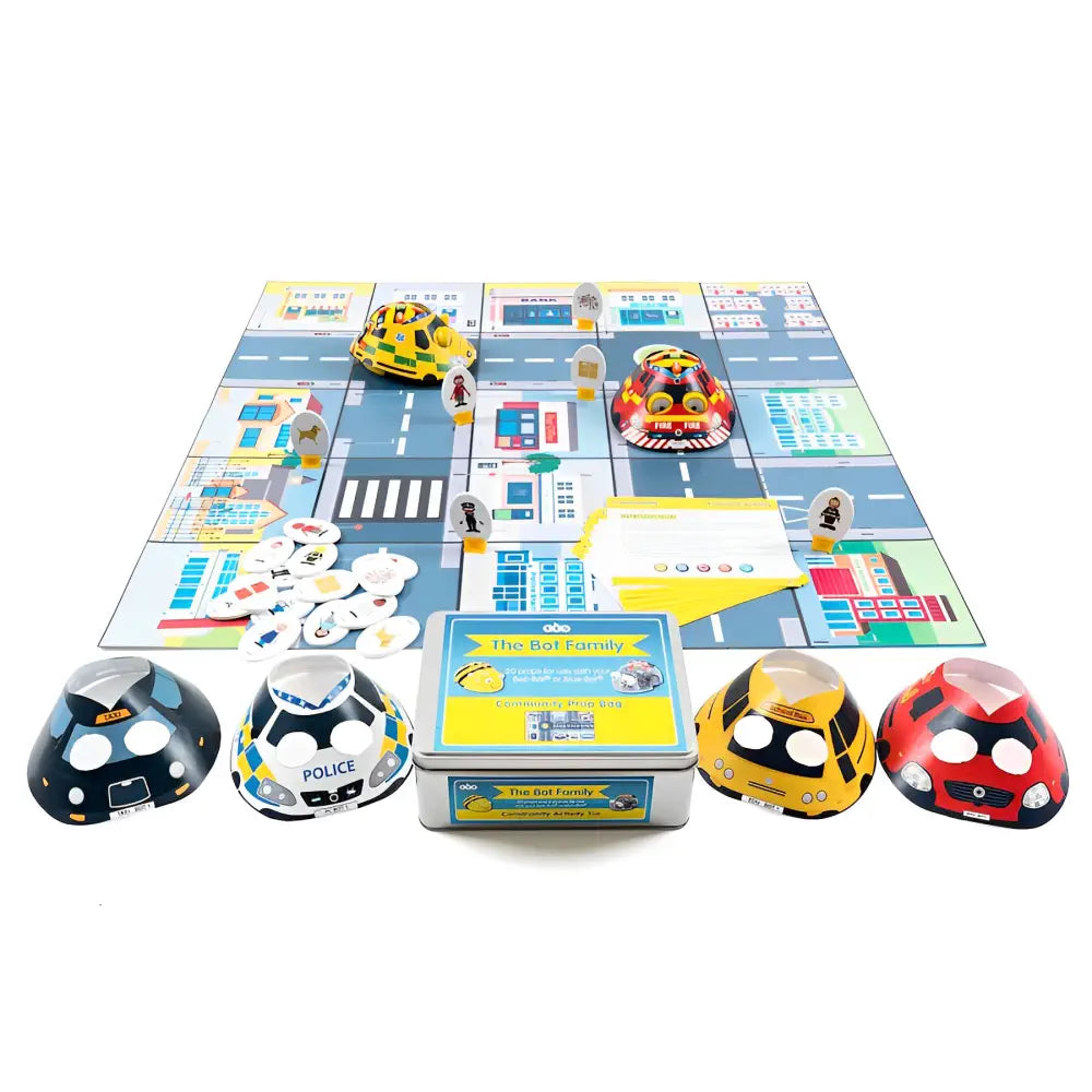 TTS The Bot Family - Activity Tin Bundle - Countryside, Community, Transport &amp; Seaside Mats - Interactive Coding Play for Bee-Bot &amp; Blue-Bot | 4x Tin Set